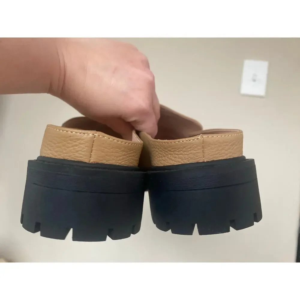 Perfect Condition WYDR Slip On Tan Leather Mules Loafers “Alex” Lug Mules Sz 10